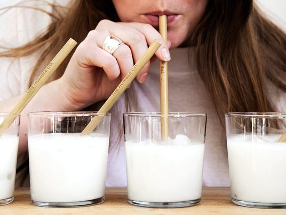 woman drinking some milk
